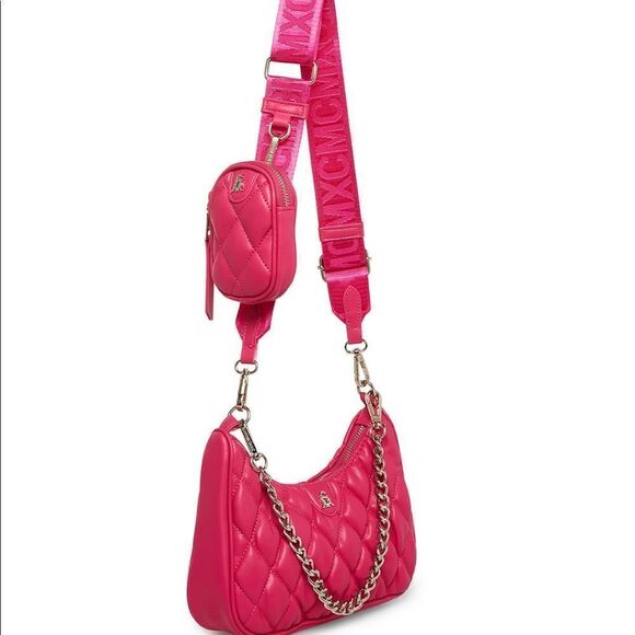 NWT Steve Madden (Bvital) Quilted Crossbody Bag w/ AirPod Coin Pouch - Fuchsia - Picture 4 of 17